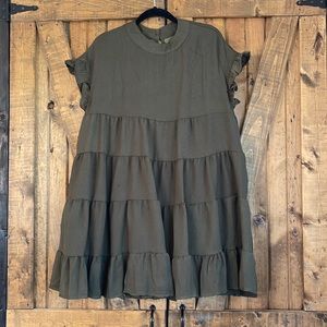 Army green baby doll mini dress